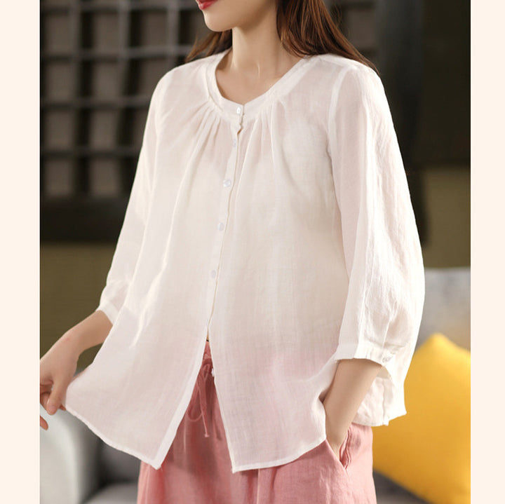 Femme let Button-Down skjorte med rynket detalje Stilla