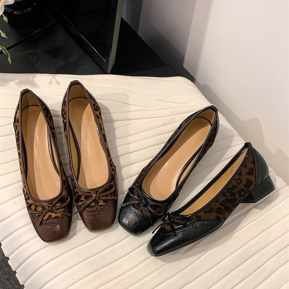 Dame elegante Ballerinas med leopardmønster og sløjfedetalje Stilla