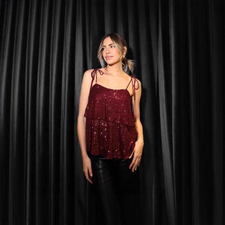 Femme Funklende Lagdelt Crop Top Stilla