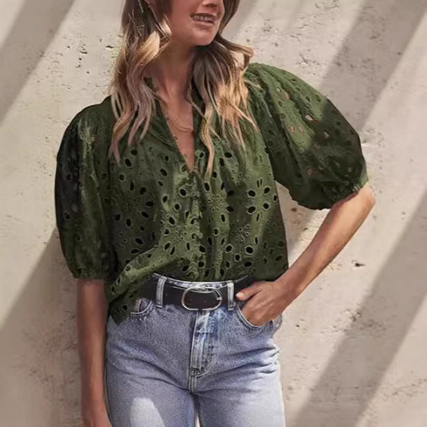 Dame elegant bluse med spids Stilla