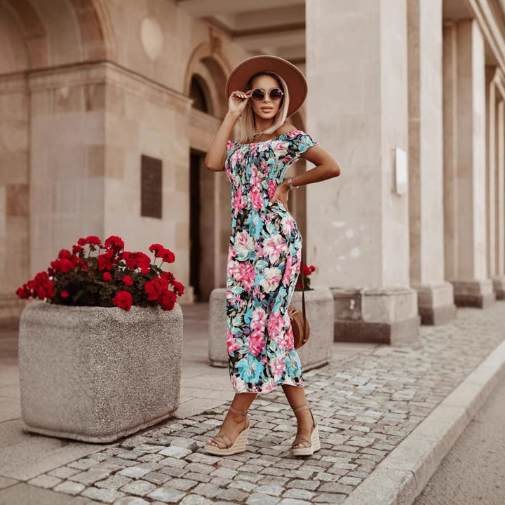 Dame maxikjole med skulderfri design og blomsterprint Stilla