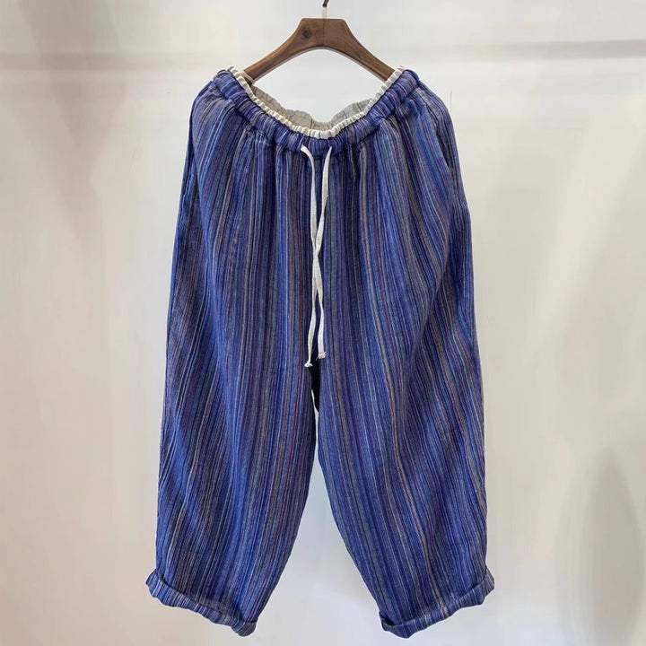 Femme stribede løse linned-Culottes Stilla