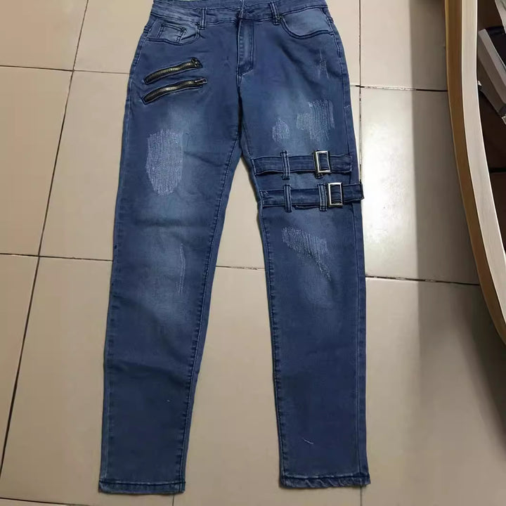 Herre Slim Fit Jeans med asymmetriske lynlåse og moderne detaljer Stilla