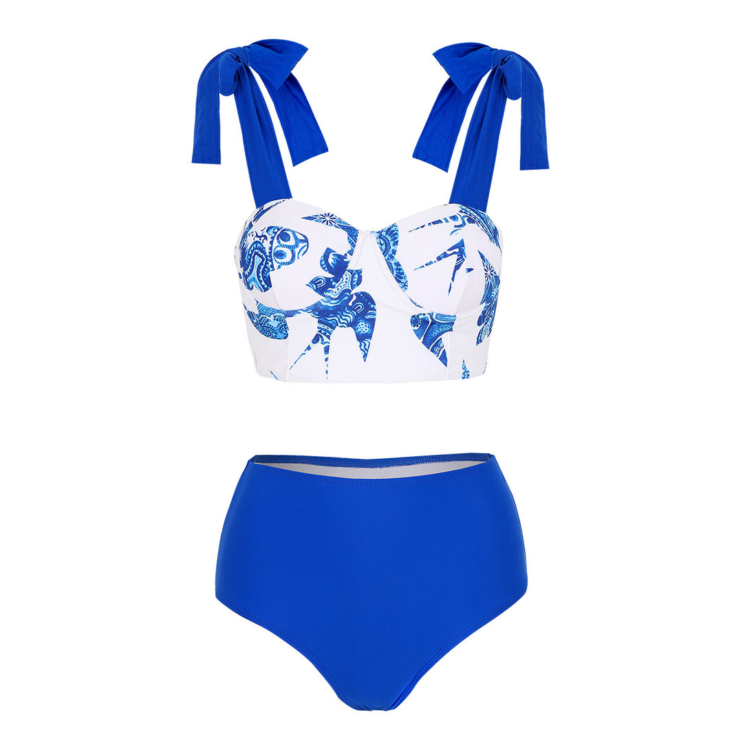 Dame bikini sæt med blomster top og højt skåret trusse Stilla