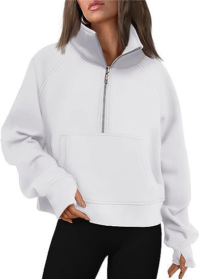 Dame Sporty Sweatpullover med halvdelskning og kængurulomme Stilla