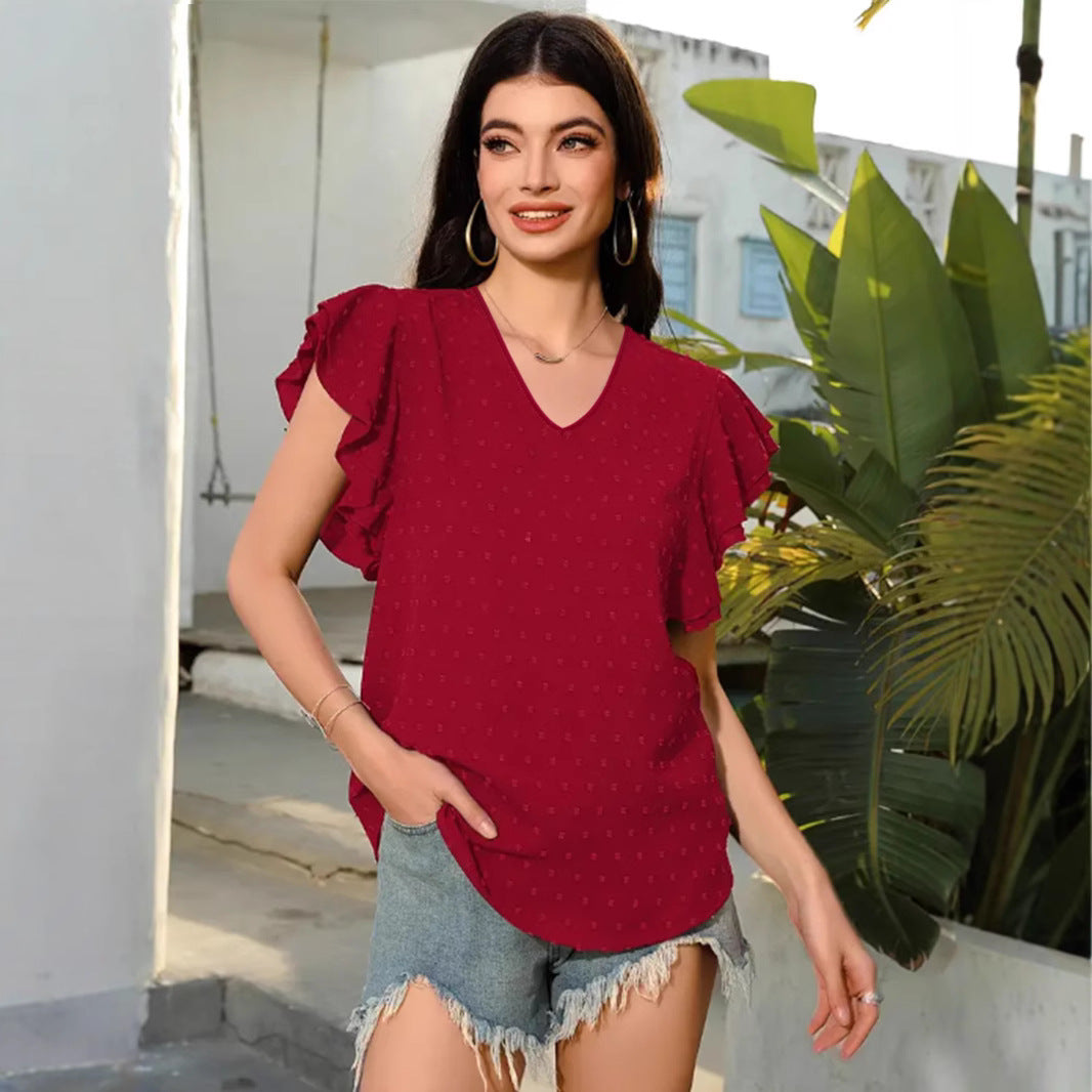Dame Rynket Skulder V-Hals Bluse Stilla