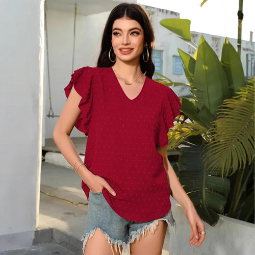 Dame Rynket Skulder V-Hals Bluse Stilla