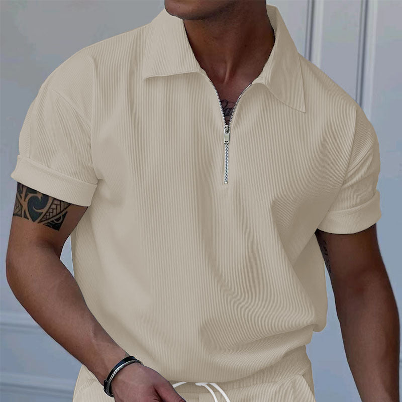 Herren kortærmet polo med moderne lynlås og struktureret design Stilla