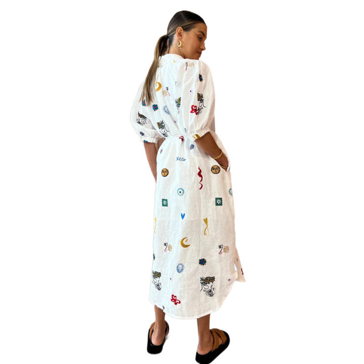 Dame Knaplukning Broderet Midi-Kjole Stilla