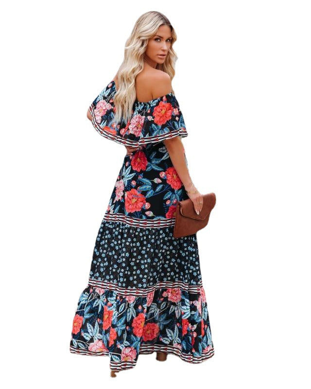 Dame Off-Shoulder Maxikjole med floral design og voluminøse ærmer Stilla