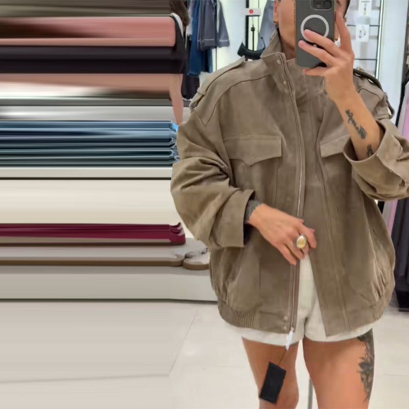 Dame Stilfuld og Komfortabel Oversized Suesde Jakke Stilla
