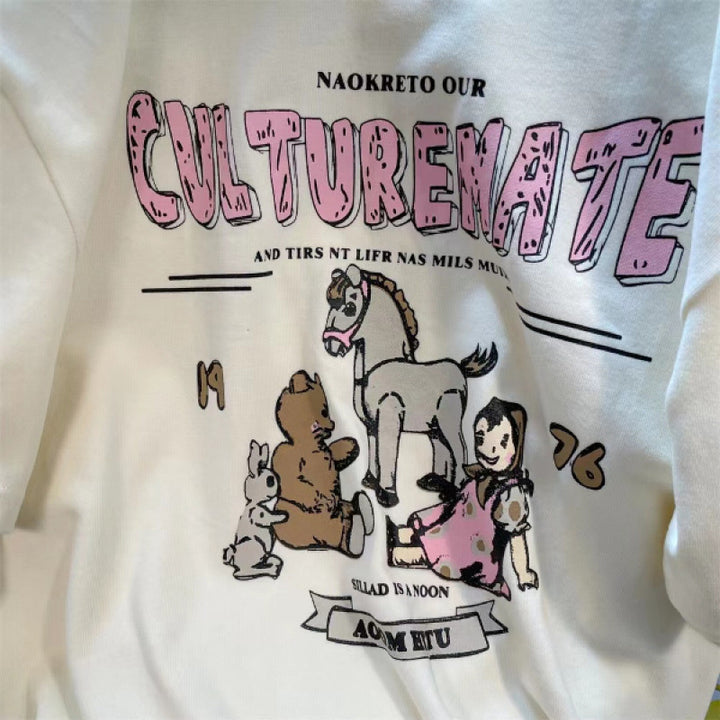 Dame T-shirt med kreativ kulturprint og afslappet oversized-snit Stilla