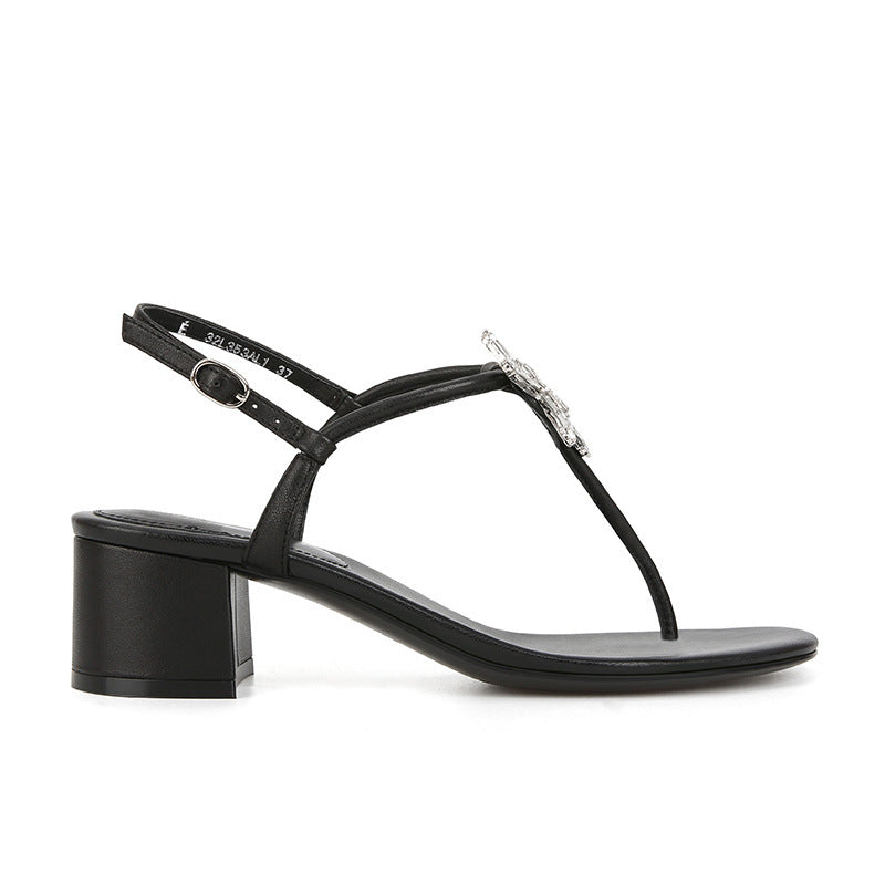 Dame elegante blokhæle T-rem sandal med strass-aksent Stilla