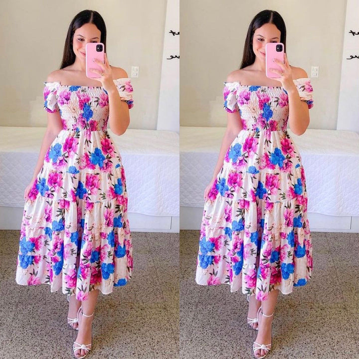 Dame sommerkjole med off-shoulder design Stilla