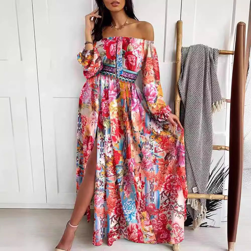 Dame Maxikjole med off-shoulder design og elegant barokmønster Stilla