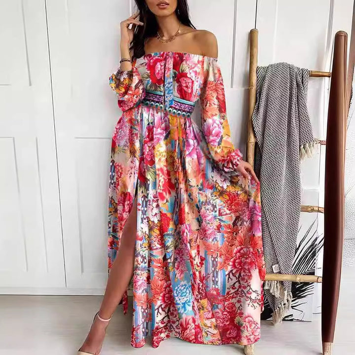 Dame Maxikjole med off-shoulder design og elegant barokmønster Stilla