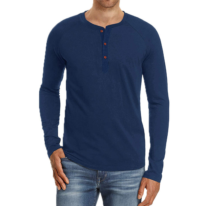 Herrer Langærmet Henley Shirt lavet af blød bomuldsblanding med moderne knapdesign Stilla
