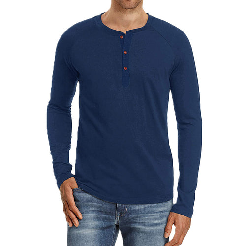 Herrer Langærmet Henley Shirt lavet af blød bomuldsblanding med moderne knapdesign Stilla
