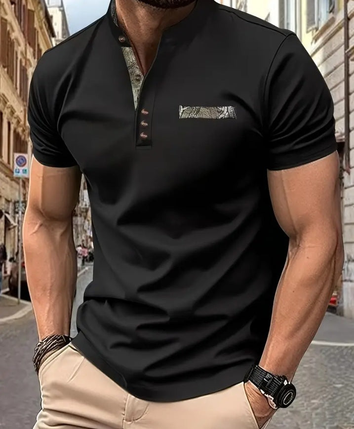 Herrer Poloshirt med moderigtigt ståkrave og elegante knapper Stilla