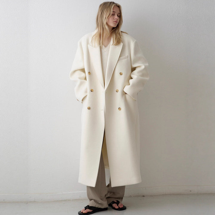 Damer Lang Oversized Frakke med Dobbelt Knappe Placket Stilla
