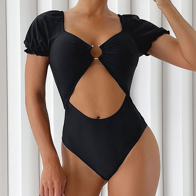 Dame Cut-Out Puff Sleeve Éntedelt Badedragt Stilla