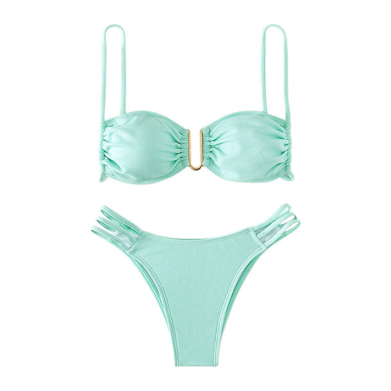 Dame Bikini-sæt med moderigtigt Push-Up-top og elegant gummi-detalje Skovae