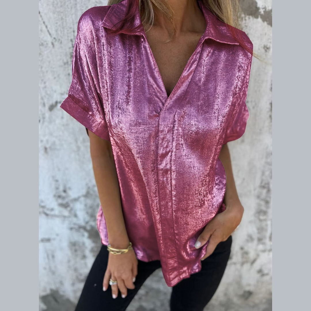 Damer Elegant Kortærmet Bluse i skinnende materiale Stilla