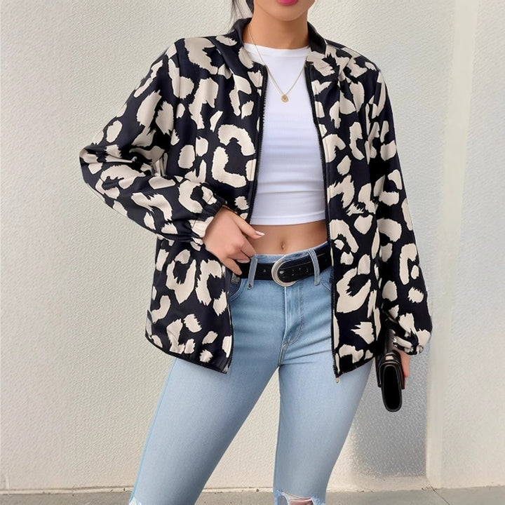 Dame moderigtig leopard-print jakke med elastiske manchetter Stilla