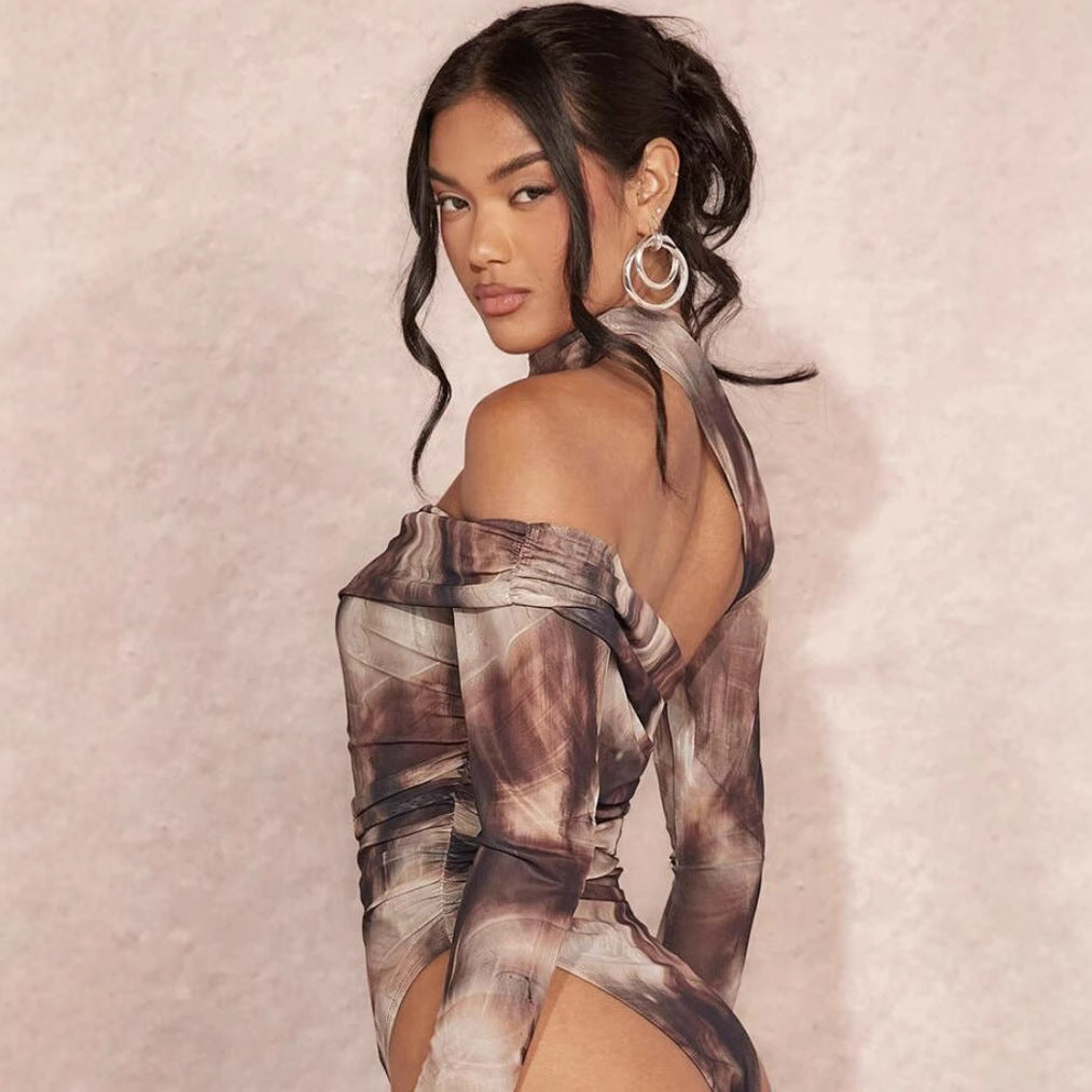 Damer højtstående bodysuit med asymmetrisk snit og raffinerede draperinger Skovae