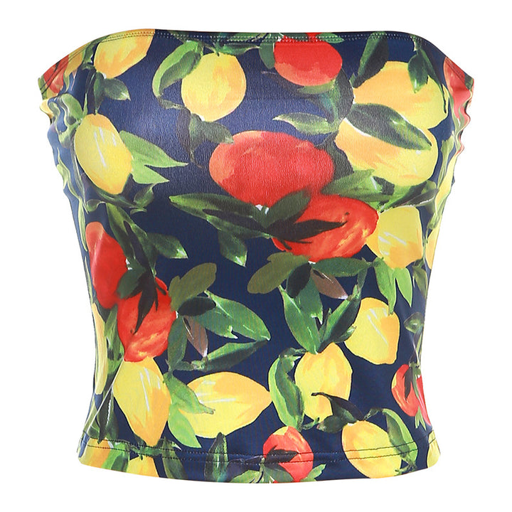 Dame Crop Top med frugtagtig mønster Skovae