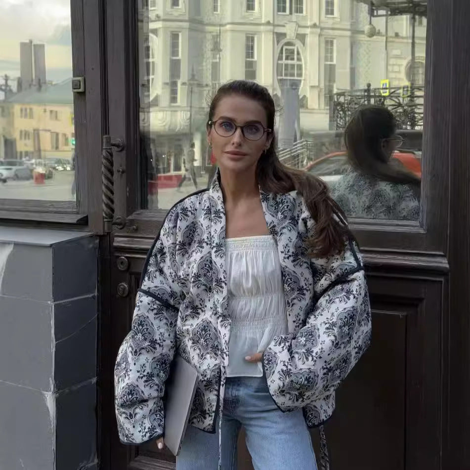 Dame elegant omslagsjakke med blomster mønster Stilla
