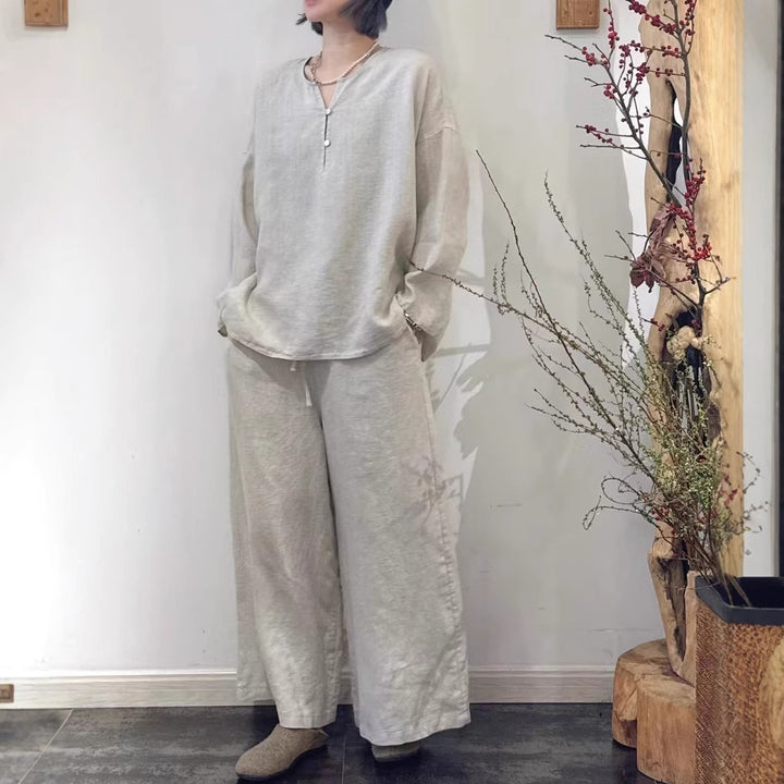 Dame Let stribet Linnedbluse Stilla