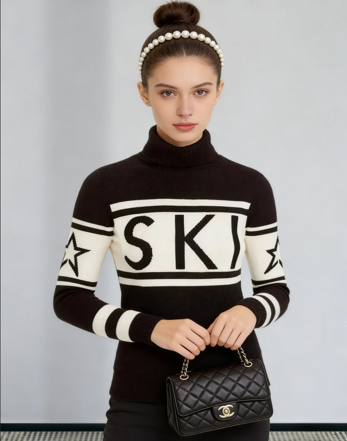 Dame sporty sweater med høj krave og trendy ski design Stilla