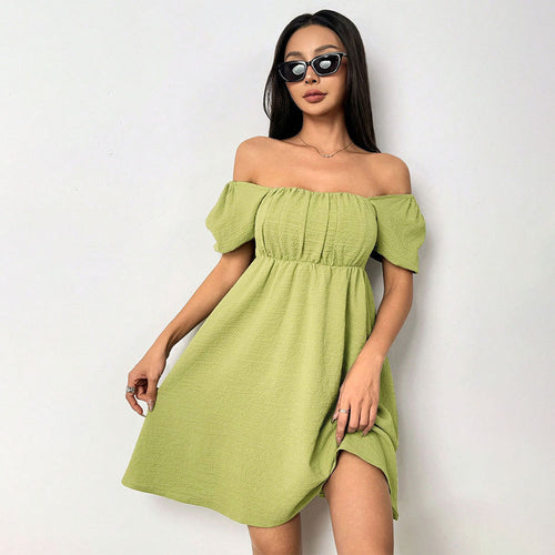 Kvinders Off-Shoulder Sommerkjole med Puffy Ærmer og Side Slid Stilla