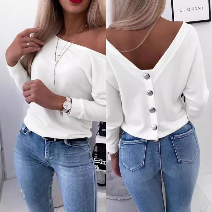 Dame Off-Shoulder Bluse med knapdetalje Stilla