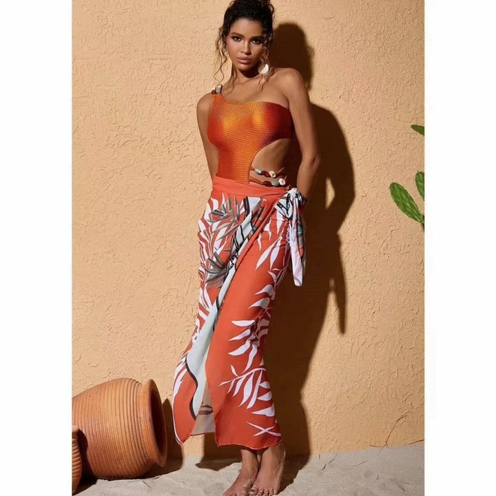 Dame Bikini-sæt med asymmetrisk top og elegant indpakningsnederdel Skovae