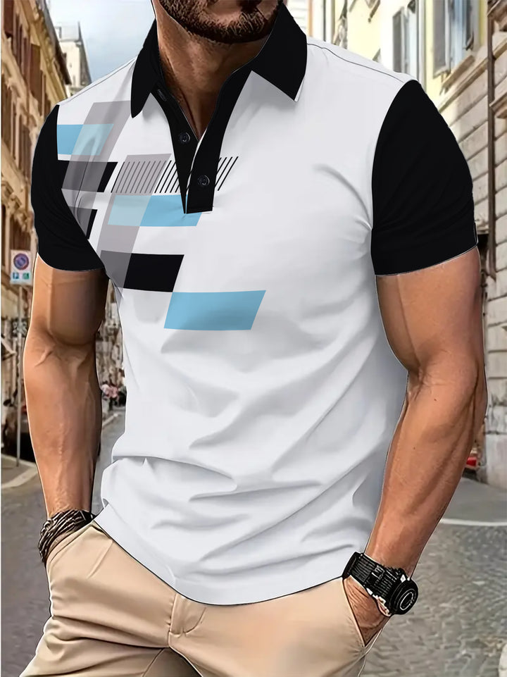 Herrer Poloshirt med moderne geometrisk tryk og åndbare egenskaber Stilla
