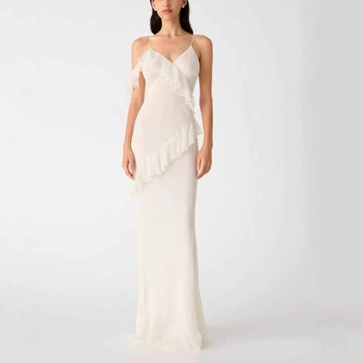 Dame elegant aftenkjole med asymmetrisk flæse Stilla