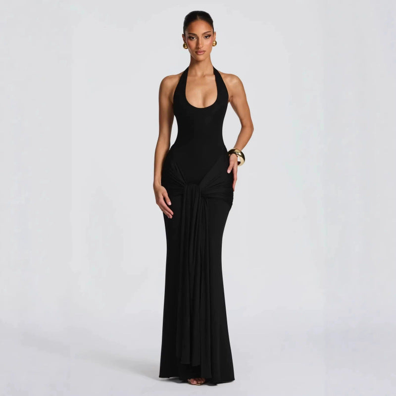 Damen Langes Wickelkleid mit tiefem V-Ausschnitt und Raffungen Skovae