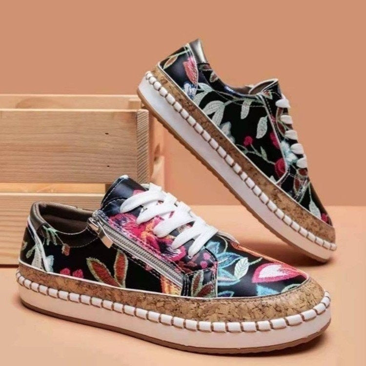 Dame Sneakers med elegant kork-detalje og praktisk lynlås Stilla