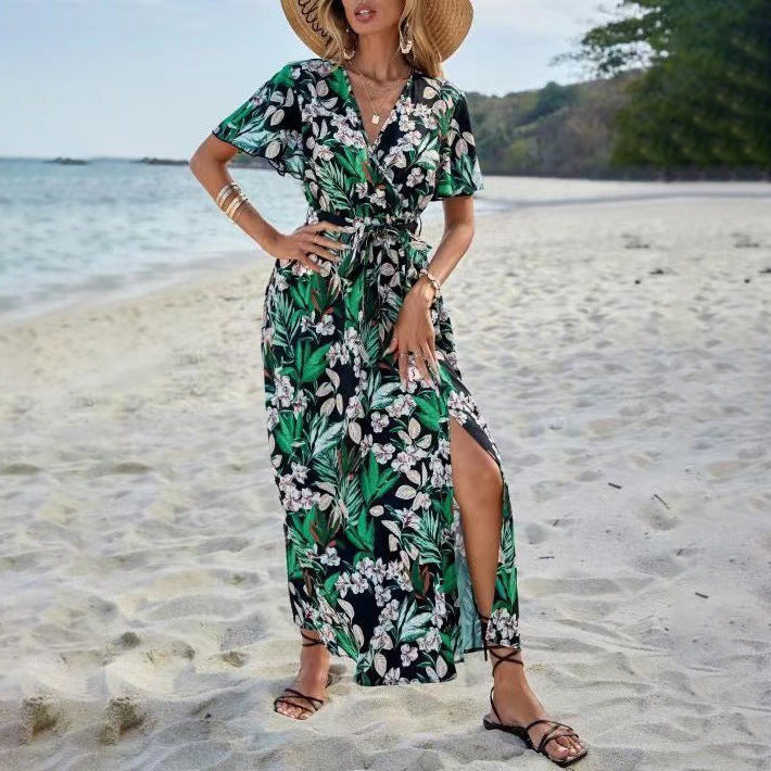 Dame blomster mønster indpakning maxi kjole Stilla 1751507051