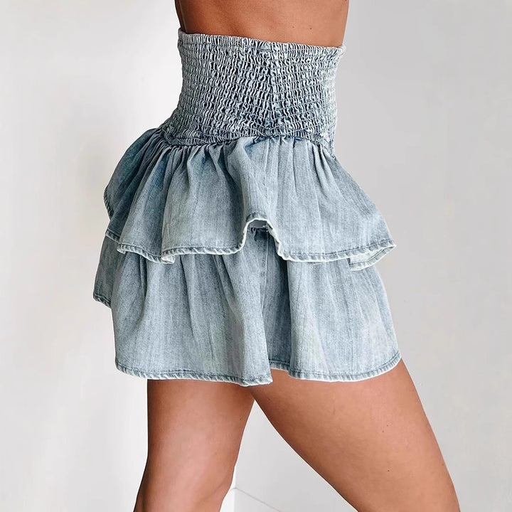 Dame Luftig Denim-nederdel med flæse detaljer og elastisk talje Stilla