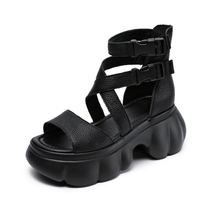 Dame Chunky Platform Cross-strap Sandaler med justerbare ankelremme Stilla