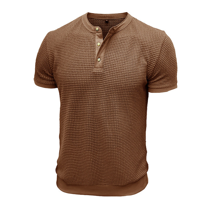 Herre kortærmet Henley-shirt med struktureret design og elegant knaplukning Stilla