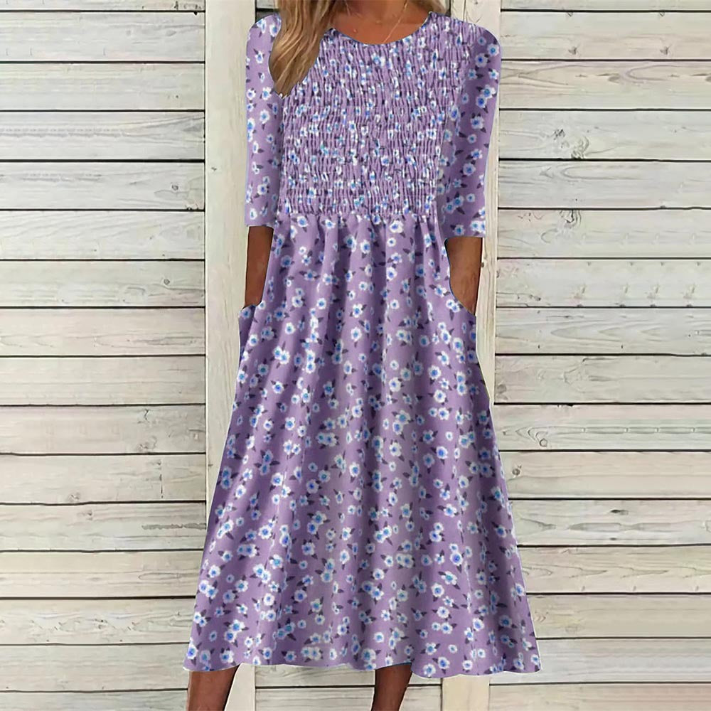 Dame Smocked Floral Midi Kjole Stilla