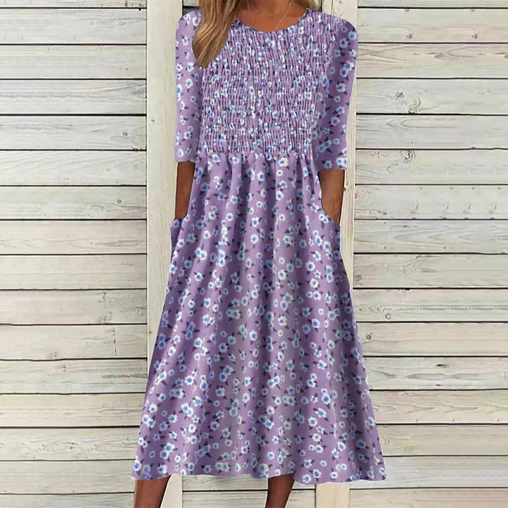 Dame Smocked Floral Midi Kjole Stilla