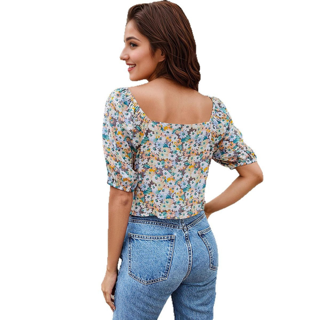 Dame Mode Bluse med ruffles detaljer og blomster mønster Stilla