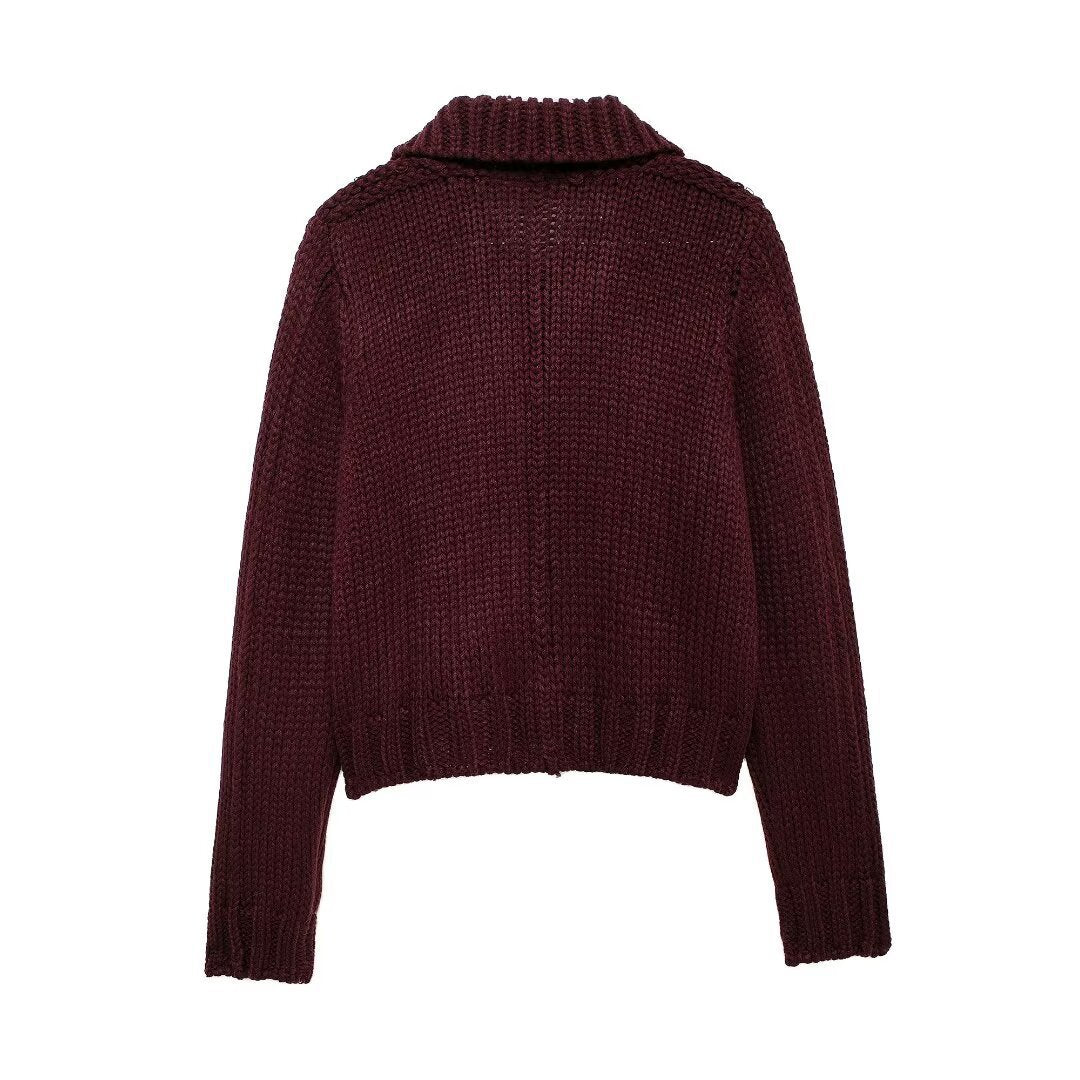 Femme Chunky Strik Cardigan med Oversize Krave Stilla
