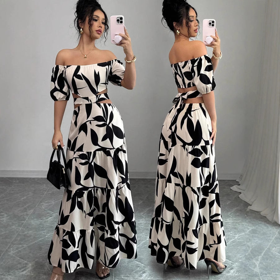 Dame Off-Shoulder Lag Maxi Kjole med Cutout Detalje Stilla