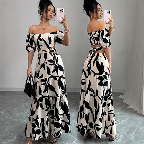 Dame Off-Shoulder Lag Maxi Kjole med Cutout Detalje Stilla